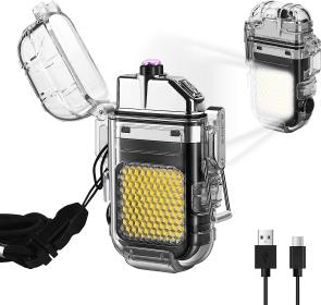 Briquet d'extérieur à double périphérie Type-C, charge rapide,coupe-vent, étanche, mini lampe de poche, accessoires de camping